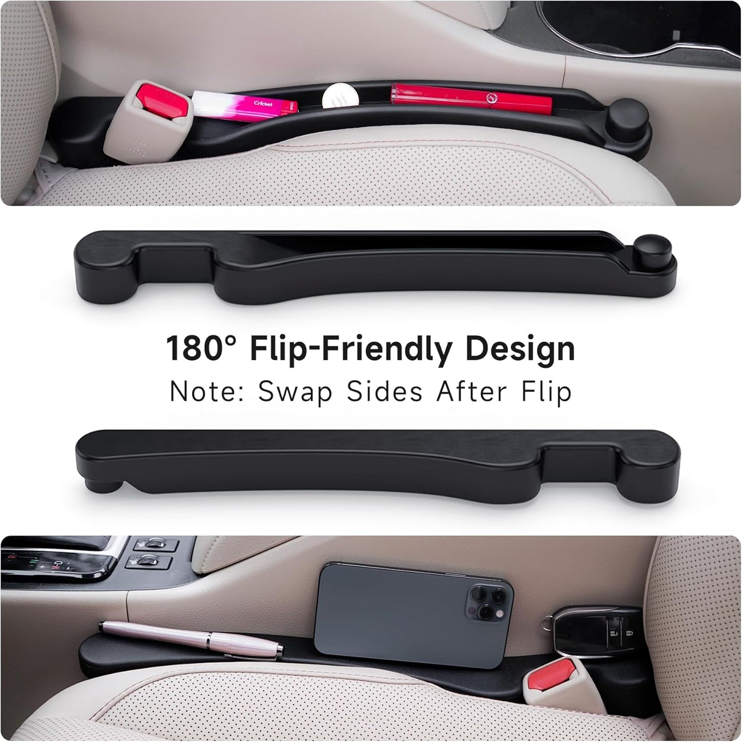 Givifive Car Seat Gap Filler Set of 2, Soft Foam Multifunctional Seat Side Gap Filler with Organizer & Hook Function, 3in1 Gap Stopper Universal Fit Car SUV Truck Fill The Gap Between Seat & Console