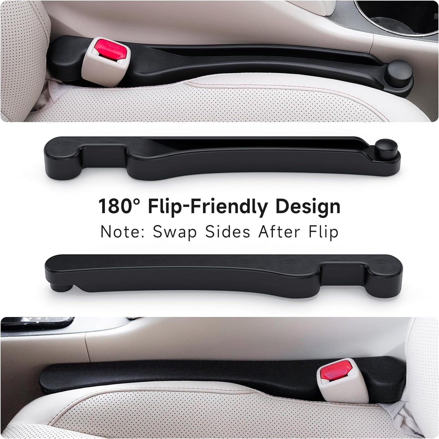 Givifive Car Seat Gap Filler Set of 2, Soft Foam Multifunctional Seat Side Gap Filler with Organizer & Hook Function, 3in1 Gap Stopper Universal Fit Car SUV Truck Fill The Gap Between Seat & Console